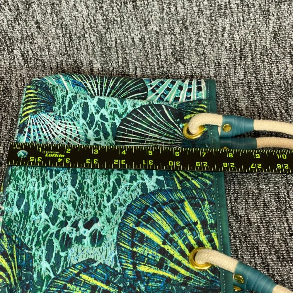 Palm‎ Island Sea Turtle Seashell Tote Bag Pouch Set Teal Blue Beach Rope Handle